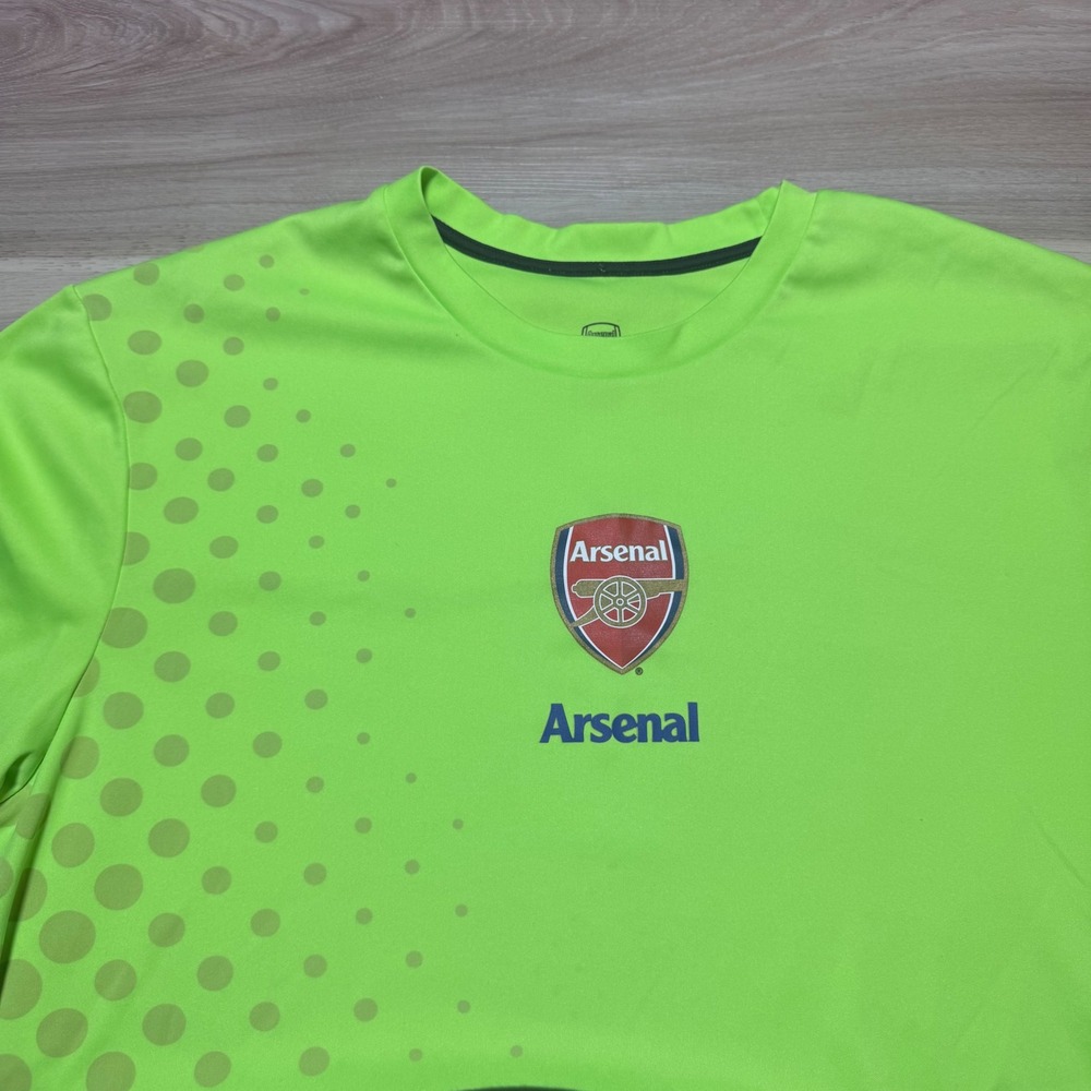 Arsenal FC T-Shirt Mens XL Neon Green Polka Dot Official Soccer Jersey Top - Picture 2 of 6